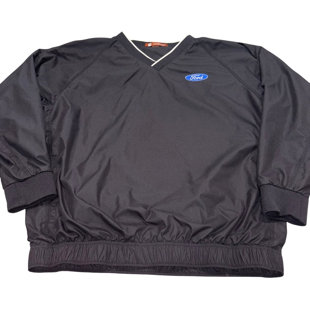 Windshirt Mens L Black Ford Logo V-Neck Pullover Harriton M980